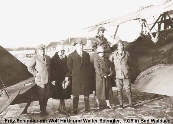 Fritz Schindler mit Wolf Hirth und Walter Spengler 1929 in Bad Waldsee