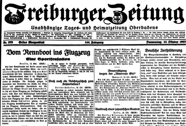 Schindler Freiburger Zeitung 1927-10-13
