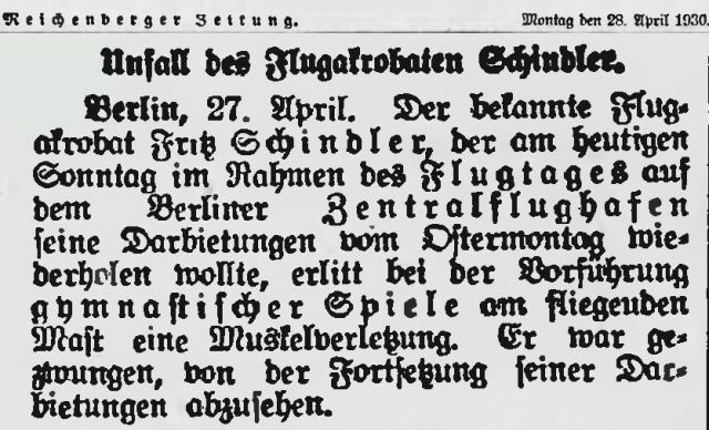 Schindler Reichenberger Zeitung 28.April 1930